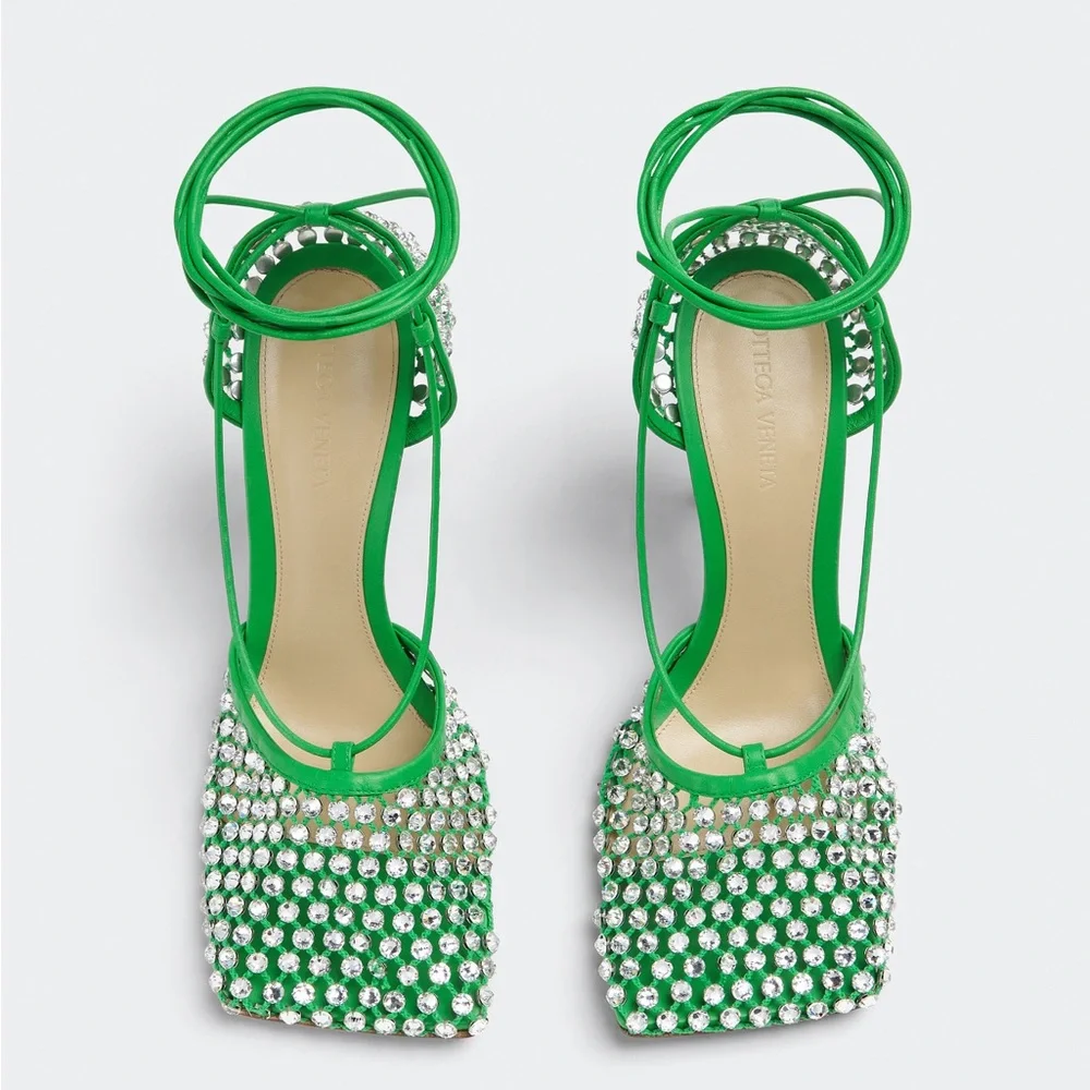 New Bottega VENETA crystal Sandal Rhinestone mesh and leather sandals $1,950